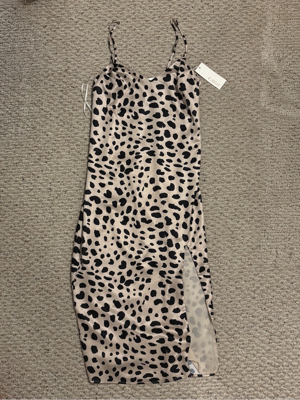 NWT Essue Cream and Black Animal Print Slip Midi Dress